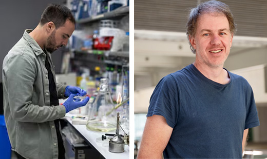 Dr. Antoni Beltr&aacute;n, primer autor del Centro de Regulaci&oacute;n Gen&oacute;mica de Barcelona y Profesor Ben Lehner, autor principal del Wellcome Sanger Institute.